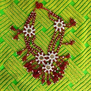 Handcrafted Red and White Beaded Necklace
